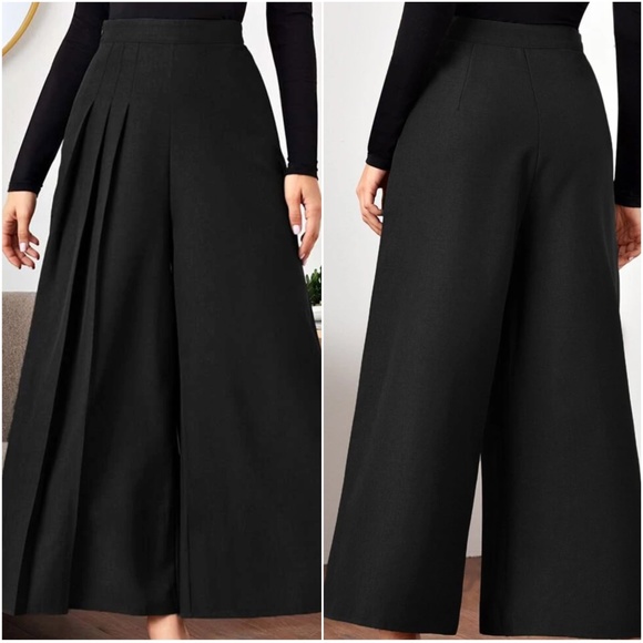 Pants - Solid Pleated Wide Leg Palazzo Pants